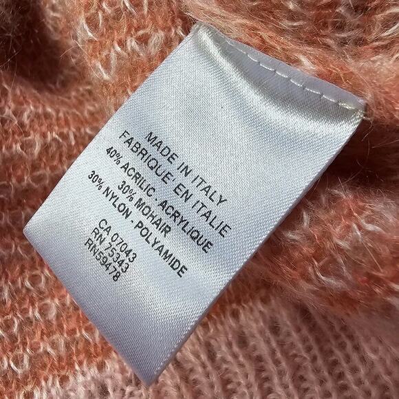 Bianco Blu Italy Mohair Blend Pink Coral Crew Neck Fuzzy Sweater Size Small - Picture 9 of 9